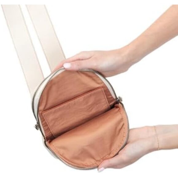 Cass leather sling bag for women, cream, 7.5" W x 11" H x 2" D, adjustable strap - Picture 6 of 7